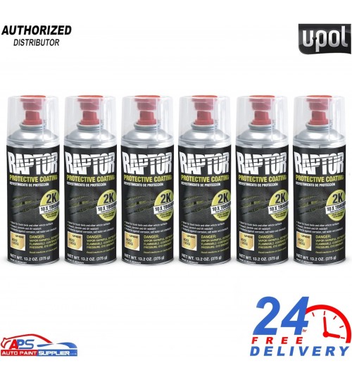 6x U-POL Raptor 2K Beige Epoxy Primer Aerosol - Corrosion Resistant 400ml